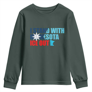 I Stand With Minnesota Youth Sweatshirt Minnesota Resist Anti ICE Immigration Protest TS14 Dark Forest Green Print Your Wear