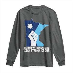 I Stand With Minnesota Long Sleeve Shirt Minnesota Flag Anti ICE Immigration Protest Resist TS14 Dark Heather Print Your Wear
