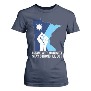I Stand With Minnesota T Shirt For Women Minnesota Flag Anti ICE Immigration Protest Resist TS14 Navy Print Your Wear