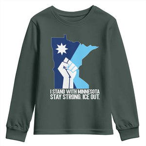 I Stand With Minnesota Youth Sweatshirt Minnesota Flag Anti ICE Immigration Protest Resist TS14 Dark Forest Green Print Your Wear