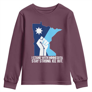 I Stand With Minnesota Youth Sweatshirt Minnesota Flag Anti ICE Immigration Protest Resist TS14 Maroon Print Your Wear