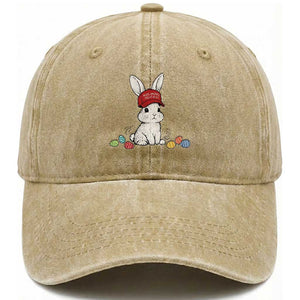 Funny Easter Bunny Wearing Hat American Washed Cotton Baseball Cap TS14 Washed Cap Universal Fit Khaki Print Your Wear