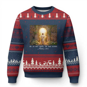 He Is Not Here He Has Risen Ugly Christmas Sweater Easter Christian Jesus TS14 Navy Red Print Your Wear