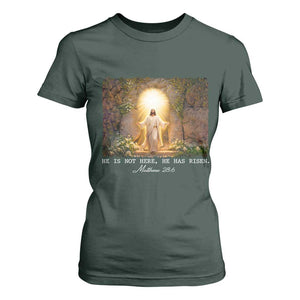 He Is Not Here He Has Risen T Shirt For Women Easter Christian Jesus TS14 Dark Forest Green Print Your Wear