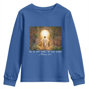 He Is Not Here He Has Risen Youth Sweatshirt Easter Christian Jesus TS14 Royal Blue Print Your Wear