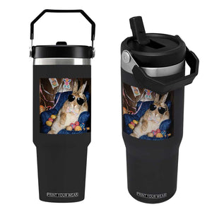 Funny Easter Bunny Sunglasses Graphic Flip Straw Tumbler TS14 One Size: 30 oz Black Print Your Wear