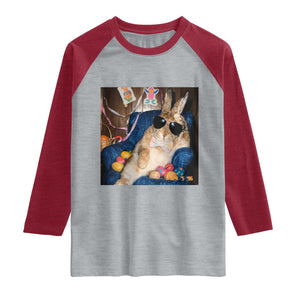 Funny Easter Bunny Sunglasses Graphic Raglan Shirt TS14 Heather Gray Heather Red Print Your Wear