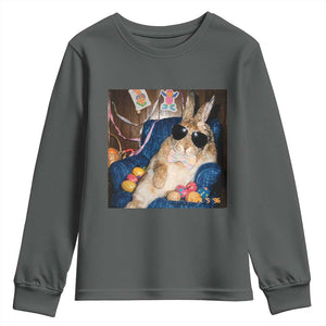 Funny Easter Bunny Sunglasses Graphic Youth Sweatshirt TS14 Dark Heather Print Your Wear