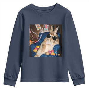 Funny Easter Bunny Sunglasses Graphic Youth Sweatshirt TS14 Navy Print Your Wear