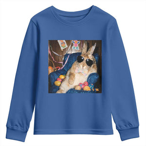 Funny Easter Bunny Sunglasses Graphic Youth Sweatshirt TS14 Royal Blue Print Your Wear