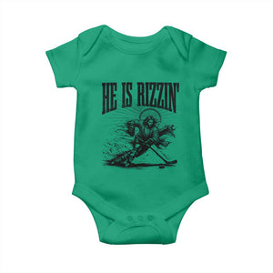 Funny Jesus Hockey Baby Onesie He Is Rizzin' TS14 Irish Green Print Your Wear