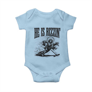 Funny Jesus Hockey Baby Onesie He Is Rizzin' TS14 Light Blue Print Your Wear