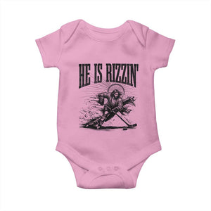 Funny Jesus Hockey Baby Onesie He Is Rizzin' TS14 Light Pink Print Your Wear