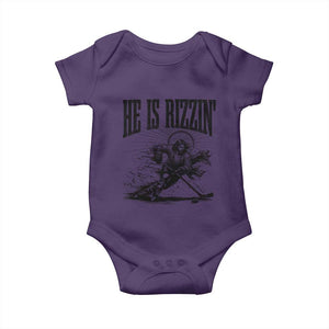 Funny Jesus Hockey Baby Onesie He Is Rizzin' TS14 Purple Print Your Wear