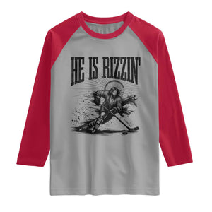 Funny Jesus Hockey Raglan Shirt He Is Rizzin' TS14 Sport Gray Red Print Your Wear