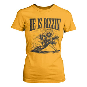 Funny Jesus Hockey T Shirt For Women He Is Rizzin' TS14 Gold Print Your Wear