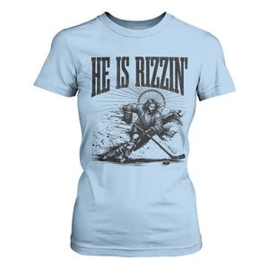 Funny Jesus Hockey T Shirt For Women He Is Rizzin' TS14 Light Blue Print Your Wear
