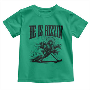 Funny Jesus Hockey Toddler T Shirt He Is Rizzin' TS14 Irish Green Print Your Wear