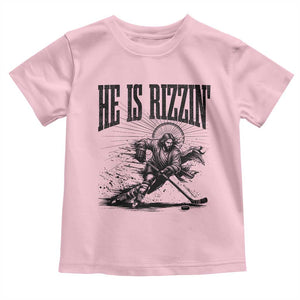 Funny Jesus Hockey Toddler T Shirt He Is Rizzin' TS14 Light Pink Print Your Wear