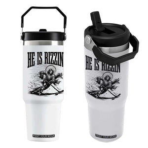 Funny Jesus Hockey Flip Straw Tumbler He Is Rizzin' TS14 One Size: 30 oz White Print Your Wear