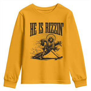 Funny Jesus Hockey Youth Sweatshirt He Is Rizzin' TS14 Gold Print Your Wear