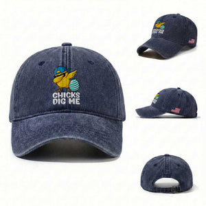 Easter Chicks Dig Me Washed Cotton Baseball Cap Cute Chicken Dabbing Egg Hunt Toddler TS14 Washed Cap Universal Fit Navy Print Your Wear