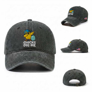 Easter Chicks Dig Me Washed Cotton Baseball Cap Cute Chicken Dabbing Egg Hunt Toddler TS14 Washed Cap Universal Fit Dark Green Print Your Wear