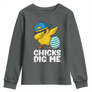 Easter Chicks Dig Me Youth Sweatshirt Cute Chicken Dabbing Egg Hunt Toddler TS14 Dark Heather Print Your Wear