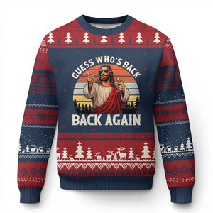 Funny Jesus Easter Ugly Christmas Sweater Guess Who's Back? Back Again Easter TS14 Navy Red Print Your Wear