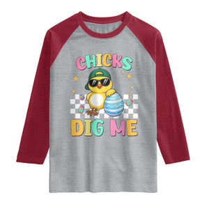 Chicks Dig Me Raglan Shirt Funny Easter Chick TS14 Heather Gray Heather Red Print Your Wear