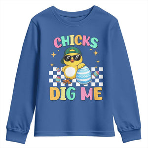 Chicks Dig Me Youth Sweatshirt Funny Easter Chick TS14 Royal Blue Print Your Wear