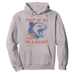 First of All Jesus Thinks I'm A Delight Hoodie Funny Opossum Christian TS14 Ice Gray Print Your Wear