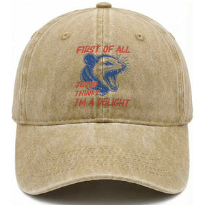 First of All Jesus Thinks I'm A Delight Washed Cotton Baseball Cap Funny Opossum Christian TS14 Print Your Wear