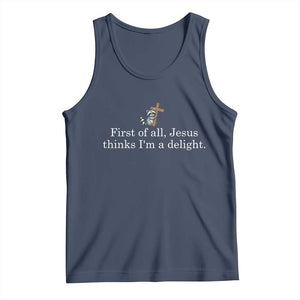 Jesus Thinks I'm A Delight Tank Top Funny Christian Raccoon Sarcastic TS14 Navy Print Your Wear