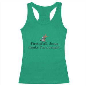 Funny Christian Raccoon Racerback Tank Top Sarcastic Jesus Thinks I'm A Delight TS14 Irish Green Print Your Wear