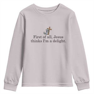 Funny Christian Raccoon Youth Sweatshirt Sarcastic Jesus Thinks I'm A Delight TS14 Ice Gray Print Your Wear