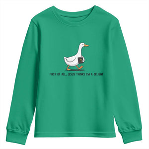 Funny Christian Goose Youth Sweatshirt Jesus Thinks I'm A Delight TS14 Irish Green Print Your Wear