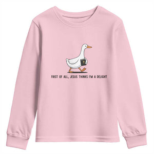 Funny Christian Goose Youth Sweatshirt Jesus Thinks I'm A Delight TS14 Light Pink Print Your Wear