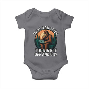 Funny Bigfoot Tech Support Baby Onesie Have You Tried Turning It Off And On Sasquatsch Computer TS14 Charcoal Print Your Wear