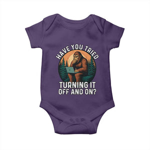 Funny Bigfoot Tech Support Baby Onesie Have You Tried Turning It Off And On Sasquatsch Computer TS14 Purple Print Your Wear