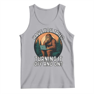 Funny Bigfoot Tech Support Tank Top Have You Tried Turning It Off And On Sasquatsch Computer TS14 Athletic Heather Print Your Wear