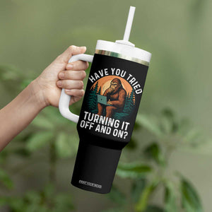 Funny Bigfoot Tech Support Tumbler With Handle Have You Tried Turning It Off And On Sasquatsch Computer TS14 Print Your Wear