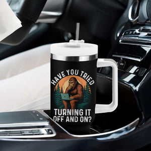 Funny Bigfoot Tech Support Tumbler With Handle Have You Tried Turning It Off And On Sasquatsch Computer TS14 Print Your Wear