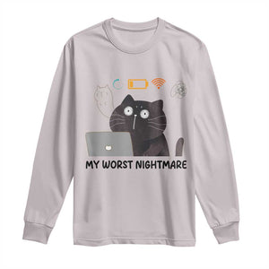 My Worst Nightmare Long Sleeve Shirt Funny Cat Gaming Wifi Loading Hurmor TS14 Ice Gray Print Your Wear