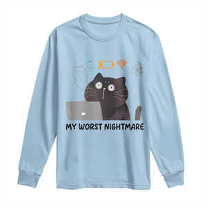 My Worst Nightmare Long Sleeve Shirt Funny Cat Gaming Wifi Loading Hurmor TS14 Light Blue Print Your Wear