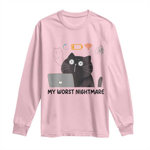 My Worst Nightmare Long Sleeve Shirt Funny Cat Gaming Wifi Loading Hurmor TS14 Light Pink Print Your Wear
