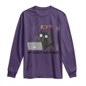 My Worst Nightmare Long Sleeve Shirt Funny Cat Gaming Wifi Loading Hurmor TS14 Purple Print Your Wear
