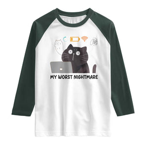 My Worst Nightmare Raglan Shirt Funny Cat Gaming Wifi Loading Hurmor TS14 White Dark Forest Green Print Your Wear