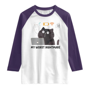 My Worst Nightmare Raglan Shirt Funny Cat Gaming Wifi Loading Hurmor TS14 White Purple Print Your Wear