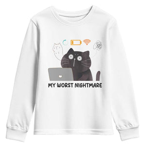 My Worst Nightmare Youth Sweatshirt Funny Cat Gaming Wifi Loading Hurmor TS14 White Print Your Wear
